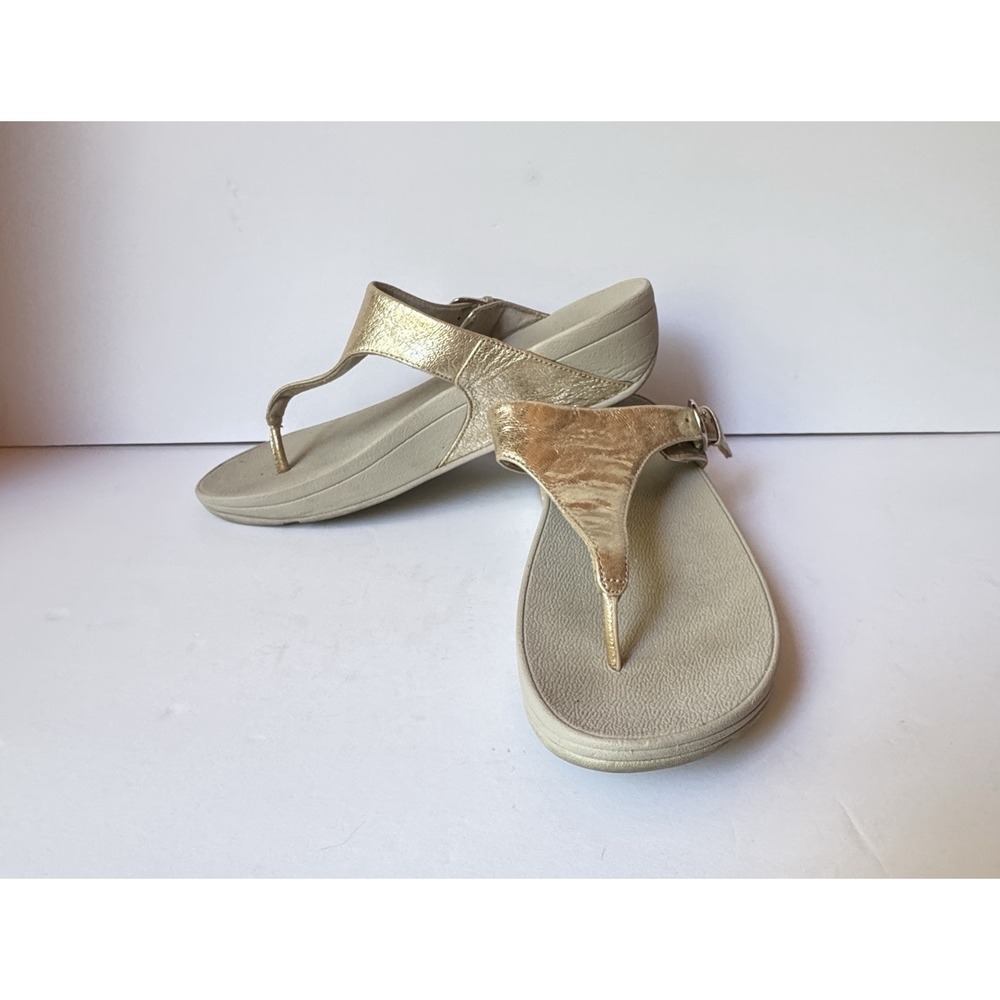 FITFLOP Womens 9 Gold Metallic Lulu Textured Thong Sandals Thongs Comfort